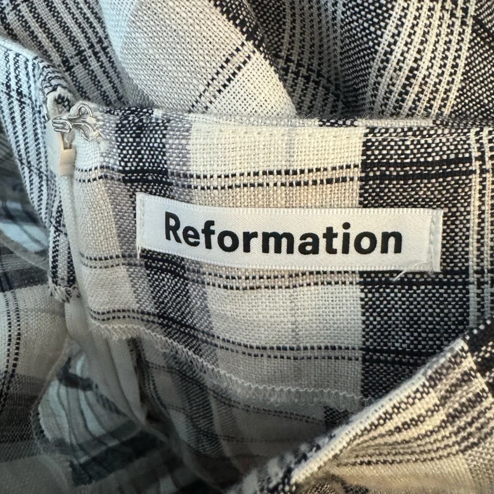 Reformation Linen Plaid‎ Pants Size 2 High Rise Straight Leg Neutral Coastal